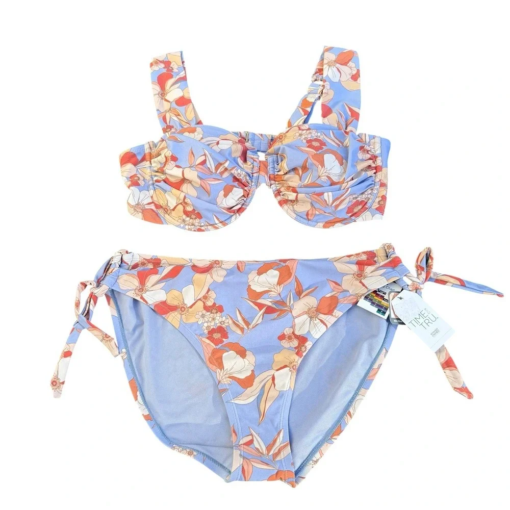 Time and Tru Women's Printed Ruched Underwire Bikini Set  1x/ Bottom  XL 16-18 - Picture 3 of 7